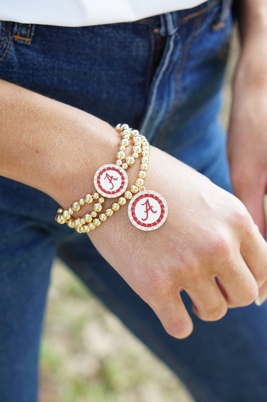Alabama Crimson Tide Pave Disc 2-Row Ball Bead Bracelet