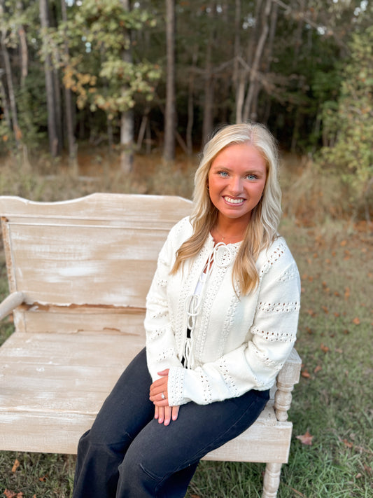 White Front Tie Sweater