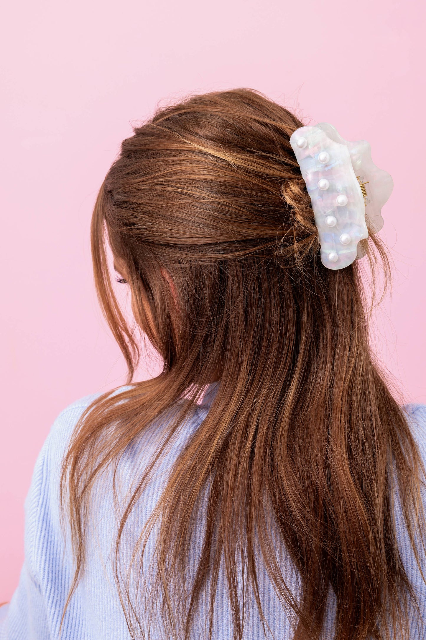 Claw Hair Clip - Large - Iridescent w/ Pearl Beads