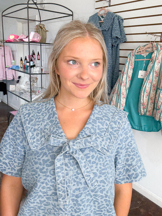 Denim leopard dress