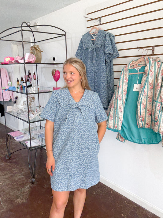 Denim leopard dress