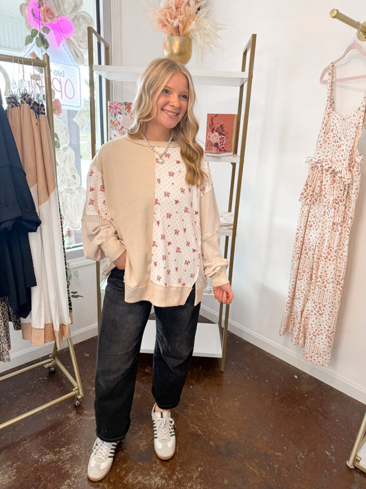 Floral Color Block Pullover