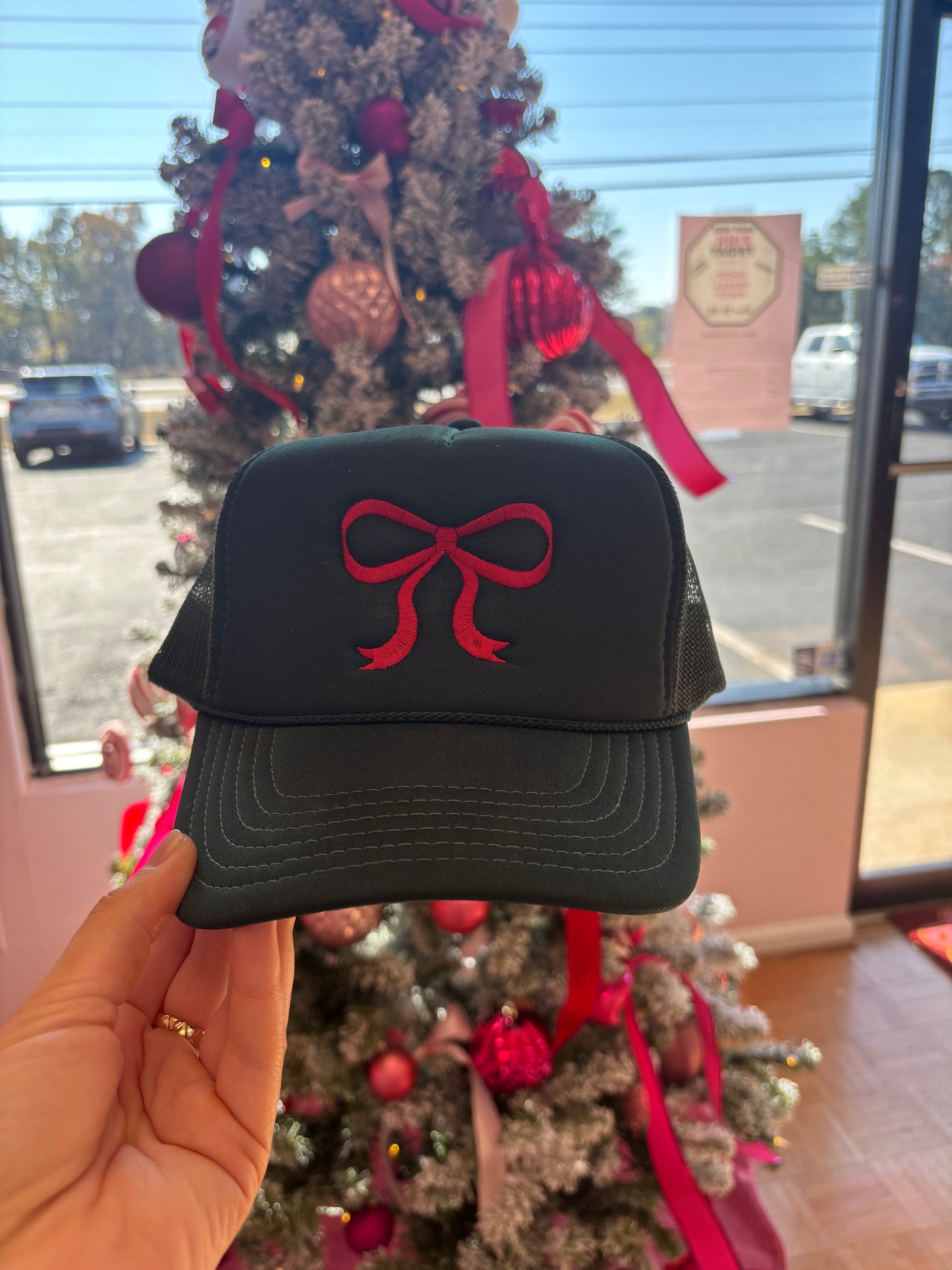 Embroidered Bow Hat- Green