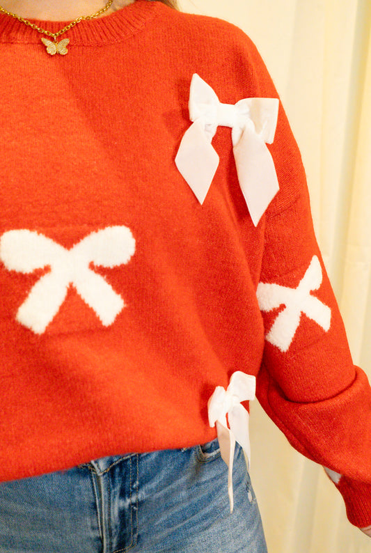 Red Bow Velvet sweater