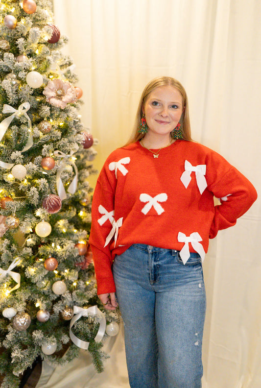 Red Bow Velvet sweater