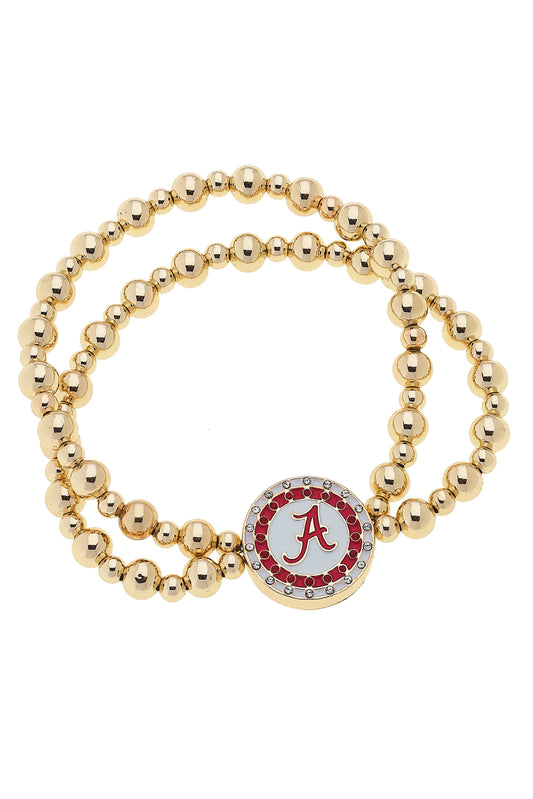 Alabama Crimson Tide Pave Disc 2-Row Ball Bead Bracelet