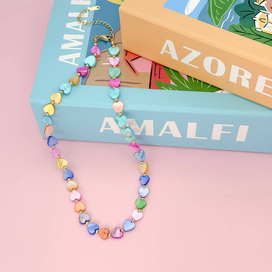 Multi Heart Stone Necklaces: Rainbow